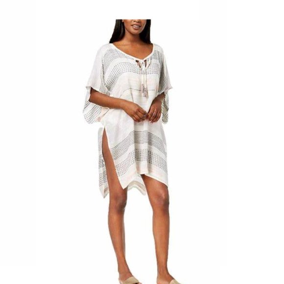 NWT INC Cover Up Textured Woven Stripe Purple Pink Black White ONE SIZE OS - Picture 1 of 6